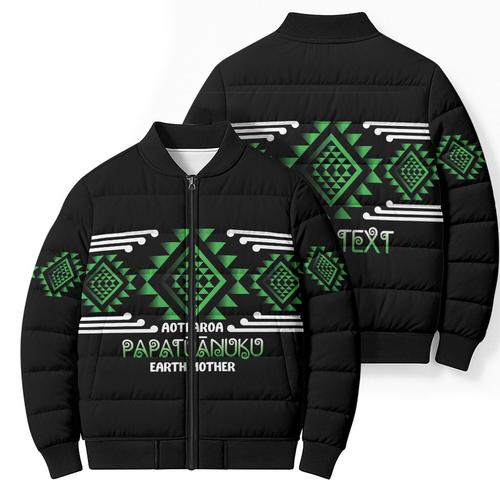 Aotearoa Atua Papatuanuku Personalised Bomber Puffer Jacket Maori Earth Mother Taniko Motifs LT14 - Polynesian Pride