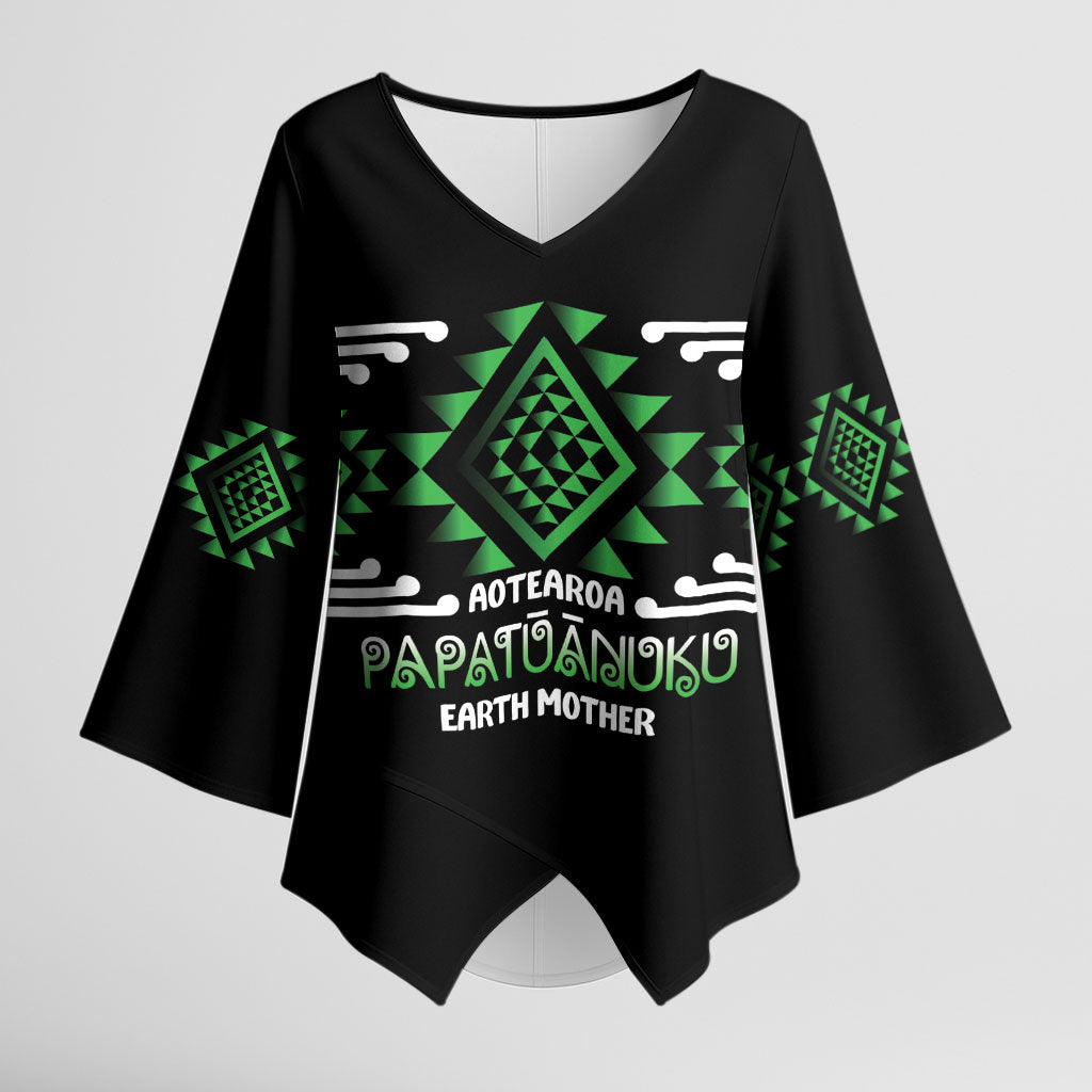 Aotearoa Atua Papatuanuku Personalised Kimono Sleeve Blouse Maori Earth Mother Taniko Motifs LT14 Female Green - Polynesian Pride