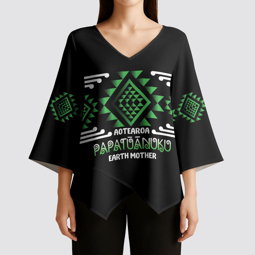 Aotearoa Atua Papatuanuku Personalised Kimono Sleeve Blouse Maori Earth Mother Taniko Motifs LT14 - Polynesian Pride