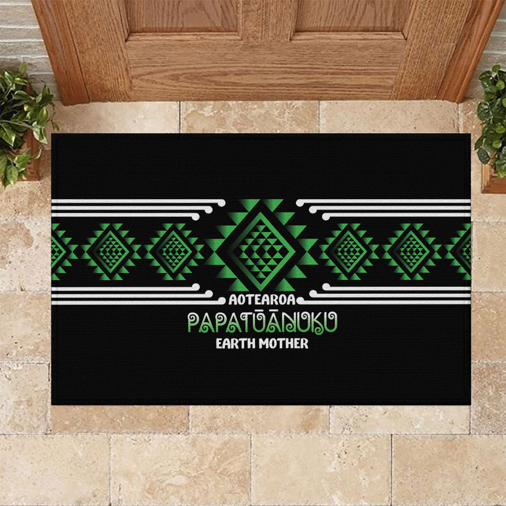 Aotearoa Atua Papatuanuku Rubber Doormat Maori Earth Mother Taniko Motifs LT14 Green - Polynesian Pride