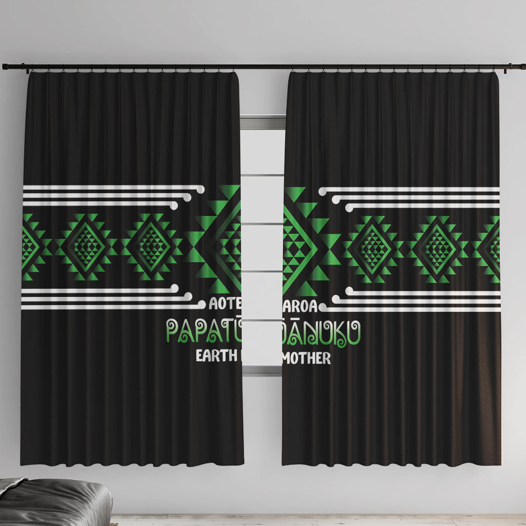 Aotearoa Atua Papatuanuku Window Curtain Maori Earth Mother Taniko Motifs LT14 With Hooks Green - Polynesian Pride