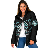 Aotearoa Atua Tangaroa Personalised Padded Jacket Maori God Of The Sea Taniko Motifs LT14 Women Turquoise - Polynesian Pride