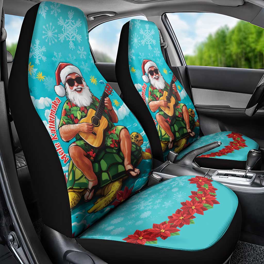 Hawaii Christmas Car Seat Cover Mele Kalikimaka Poinsettia Lei - Cyan