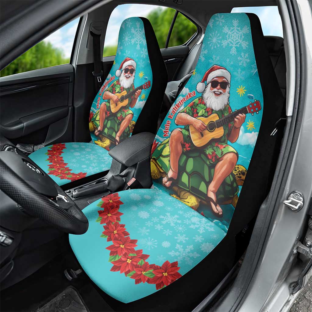 Hawaii Christmas Car Seat Cover Mele Kalikimaka Poinsettia Lei - Cyan