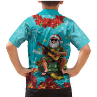 Hawaii Christmas Family Matching Mermaid Dress and Hawaiian Shirt Mele Kalikimaka Poinsettia Lei - Cyan LT14 - Polynesian Pride
