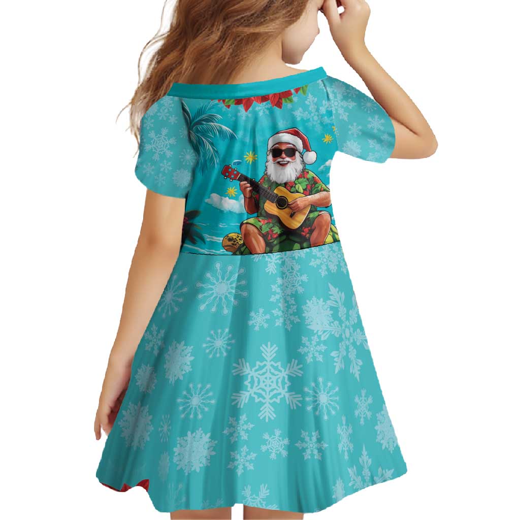 Hawaii Christmas Family Matching Off Shoulder Maxi Dress and Hawaiian Shirt Mele Kalikimaka Poinsettia Lei - Cyan LT14 - Polynesian Pride