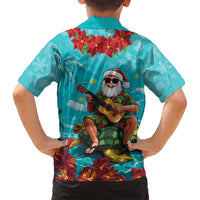 Hawaii Christmas Family Matching Puletasi and Hawaiian Shirt Mele Kalikimaka Poinsettia Lei - Cyan LT14 - Polynesian Pride