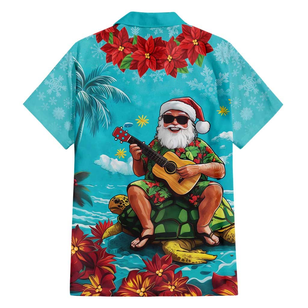Hawaii Christmas Family Matching Summer Maxi Dress and Hawaiian Shirt Mele Kalikimaka Poinsettia Lei - Cyan LT14 - Polynesian Pride