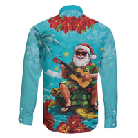 Hawaii Christmas Family Matching Tank Maxi Dress and Hawaiian Shirt Mele Kalikimaka Poinsettia Lei - Cyan LT14 - Polynesian Pride