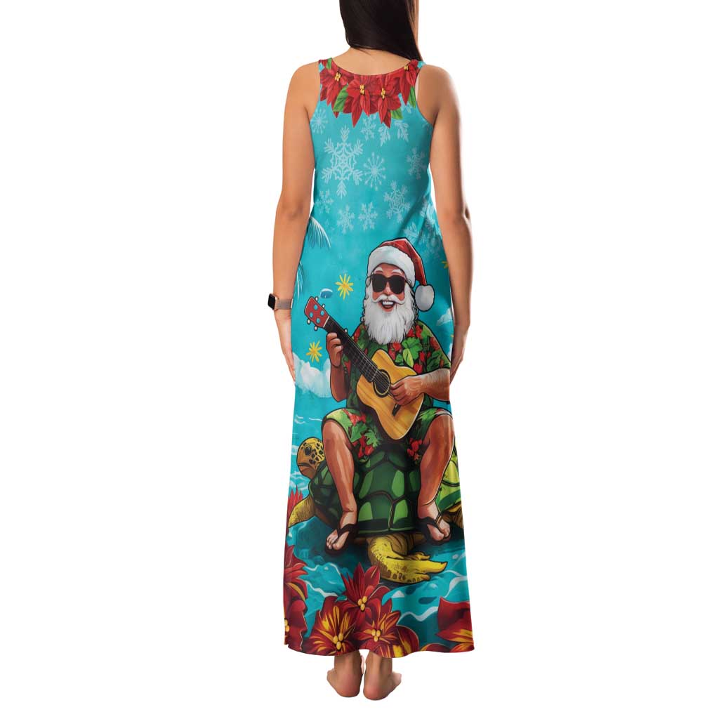 Hawaii Christmas Family Matching Tank Maxi Dress and Hawaiian Shirt Mele Kalikimaka Poinsettia Lei - Cyan LT14 - Polynesian Pride