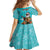 Hawaii Christmas Kid Short Sleeve Dress Mele Kalikimaka Poinsettia Lei - Cyan