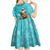 Hawaii Christmas Kid Short Sleeve Dress Mele Kalikimaka Poinsettia Lei - Cyan