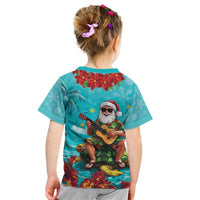 Hawaii Christmas Kid T Shirt Mele Kalikimaka Poinsettia Lei - Cyan LT14 - Polynesian Pride