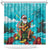 Hawaii Christmas Shower Curtain Mele Kalikimaka Poinsettia Lei - Cyan