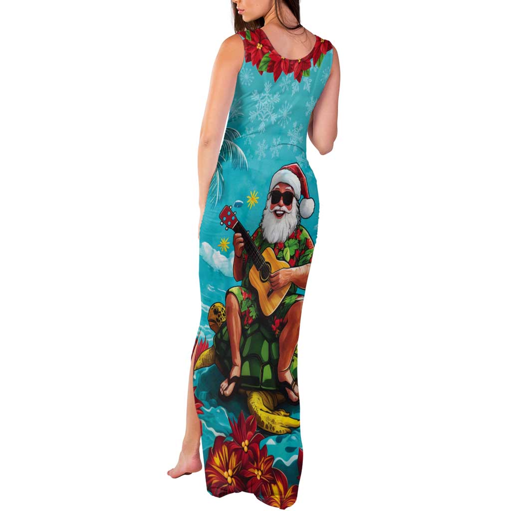 Hawaii Christmas Tank Maxi Dress Mele Kalikimaka Poinsettia Lei - Cyan LT14 - Polynesian Pride