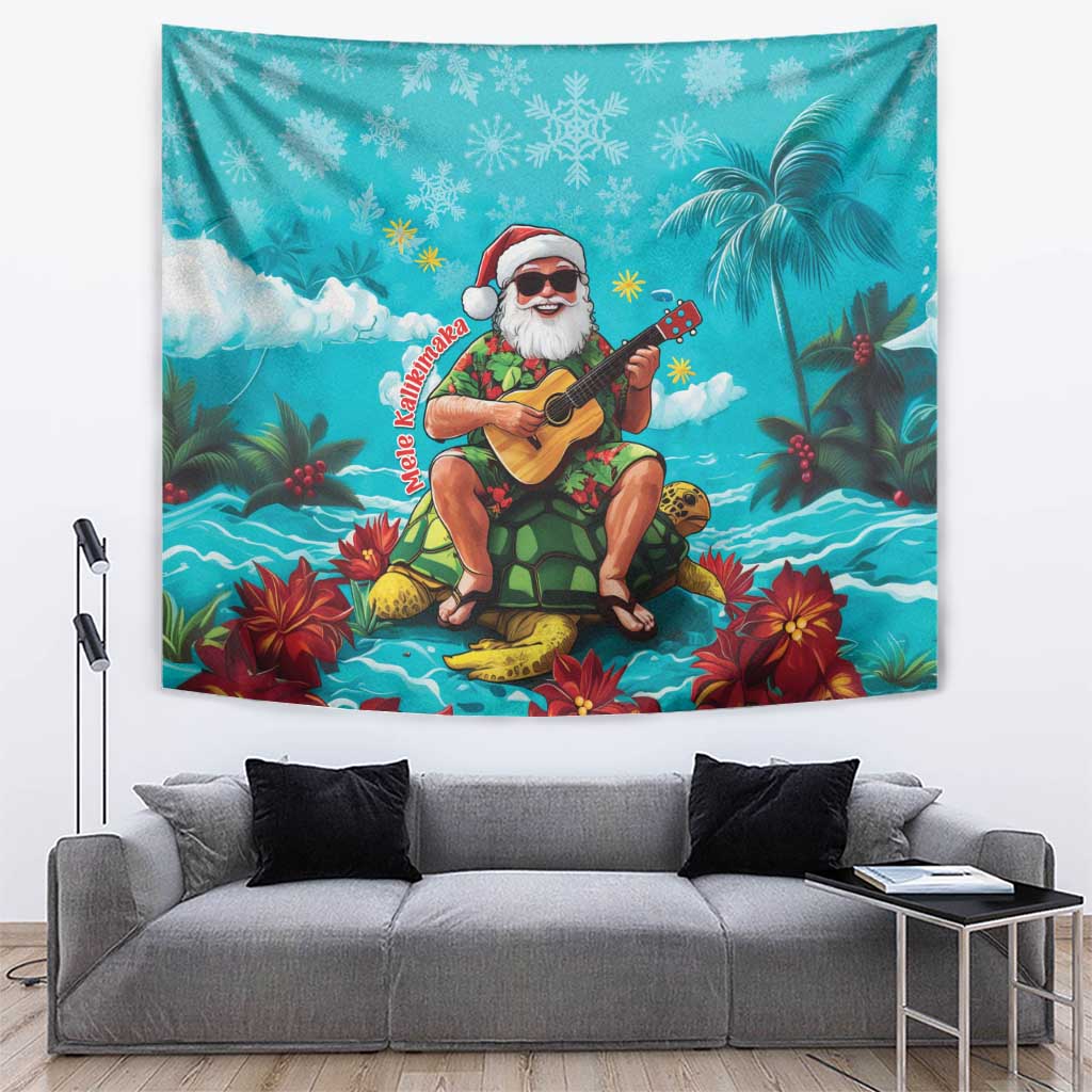 Hawaii Christmas Tapestry Mele Kalikimaka Poinsettia Lei - Cyan LT14 Cyan - Polynesian Pride