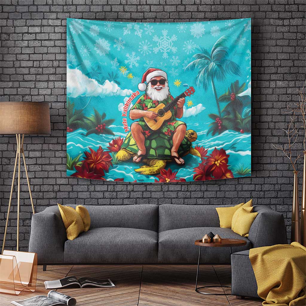 Hawaii Christmas Tapestry Mele Kalikimaka Poinsettia Lei - Cyan LT14 - Polynesian Pride