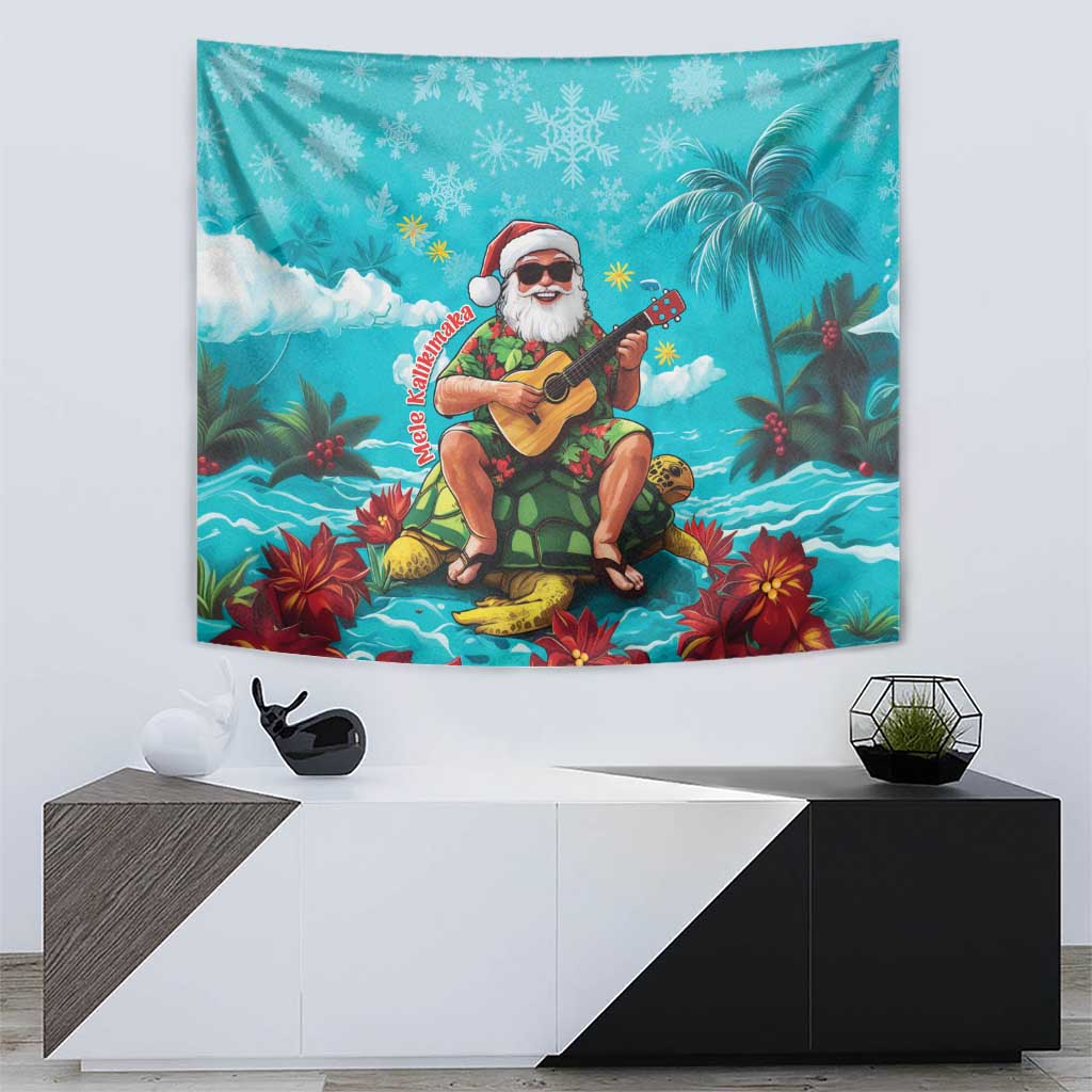 Hawaii Christmas Tapestry Mele Kalikimaka Poinsettia Lei - Cyan LT14 - Polynesian Pride