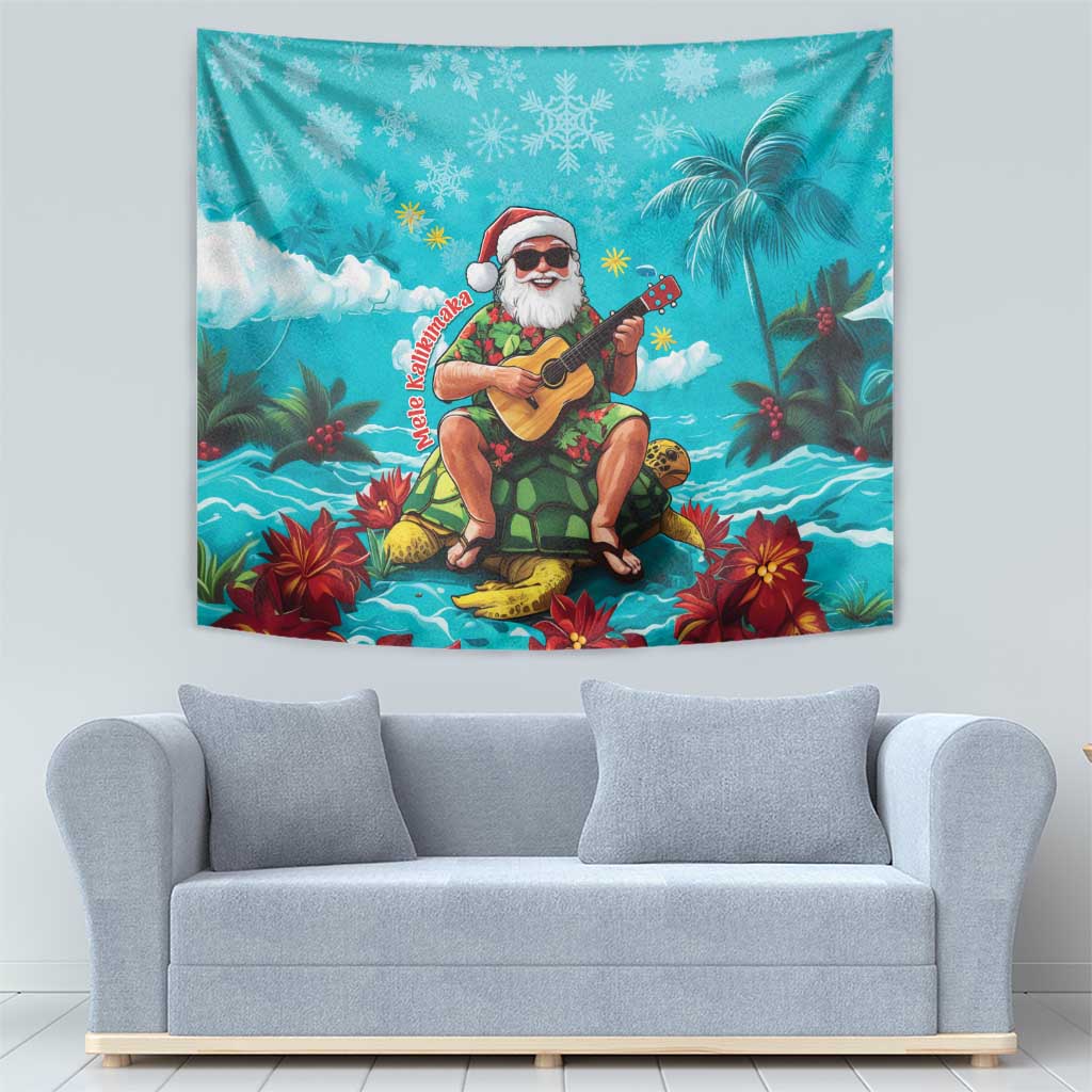 Hawaii Christmas Tapestry Mele Kalikimaka Poinsettia Lei - Cyan LT14 - Polynesian Pride
