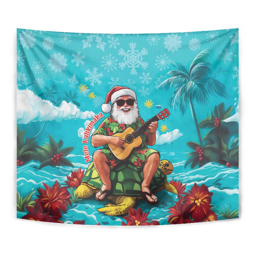 Hawaii Christmas Tapestry Mele Kalikimaka Poinsettia Lei - Cyan LT14 - Polynesian Pride