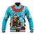 Hawaii Christmas Baseball Jacket Mele Kalikimaka Poinsettia Lei Polynesian - Blue