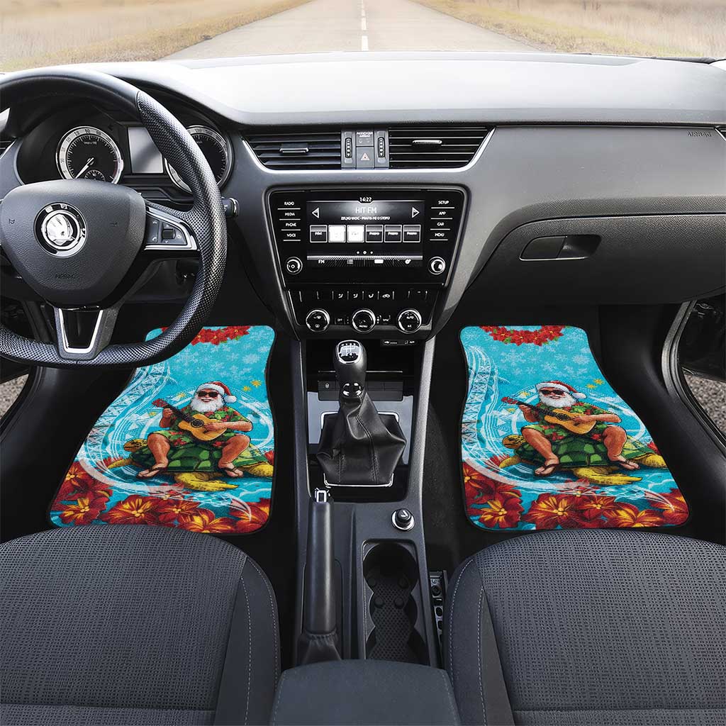 Hawaii Christmas Car Mats Mele Kalikimaka Poinsettia Lei Polynesian - Blue