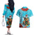 Hawaii Christmas Couples Matching Off The Shoulder Long Sleeve Dress and Hawaiian Shirt Mele Kalikimaka Poinsettia Lei Polynesian - Blue