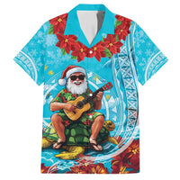 Hawaii Christmas Family Matching Long Sleeve Bodycon Dress and Hawaiian Shirt Mele Kalikimaka Poinsettia Lei Polynesian - Blue LT14 Dad's Shirt - Short Sleeve Blue - Polynesian Pride