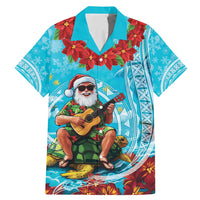 Hawaii Christmas Family Matching Mermaid Dress and Hawaiian Shirt Mele Kalikimaka Poinsettia Lei Polynesian - Blue LT14 Dad's Shirt - Short Sleeve Blue - Polynesian Pride