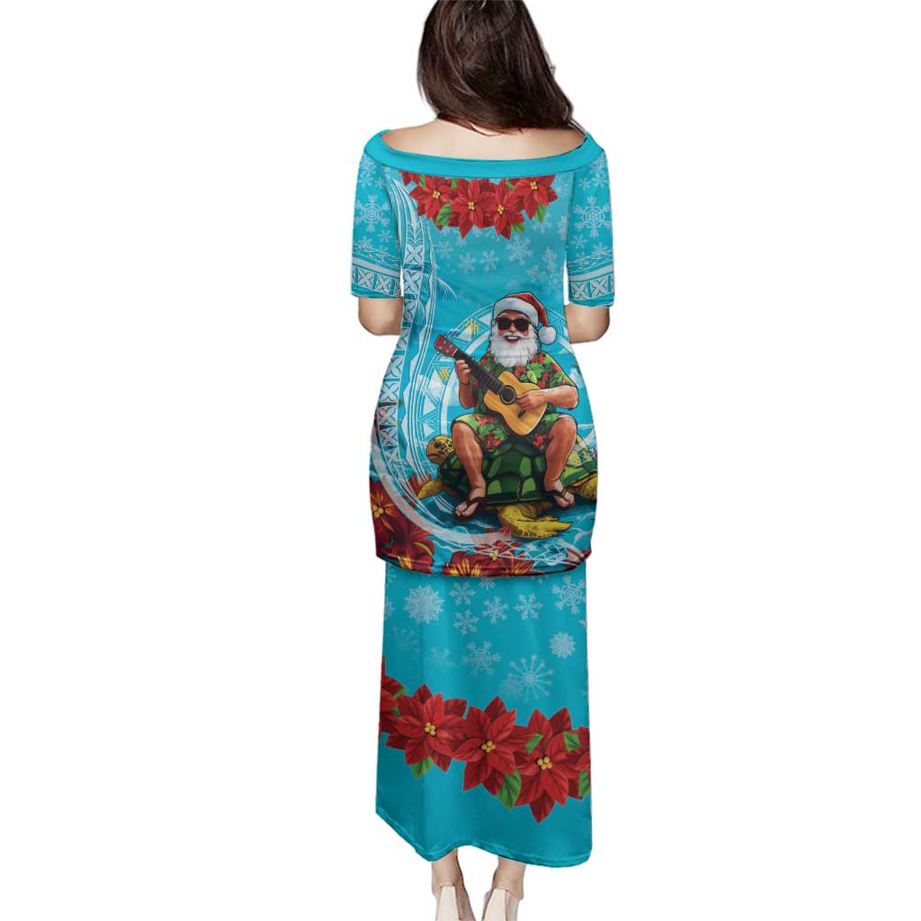 Hawaii Christmas Family Matching Puletasi and Hawaiian Shirt Mele Kalikimaka Poinsettia Lei Polynesian - Blue LT14 - Polynesian Pride