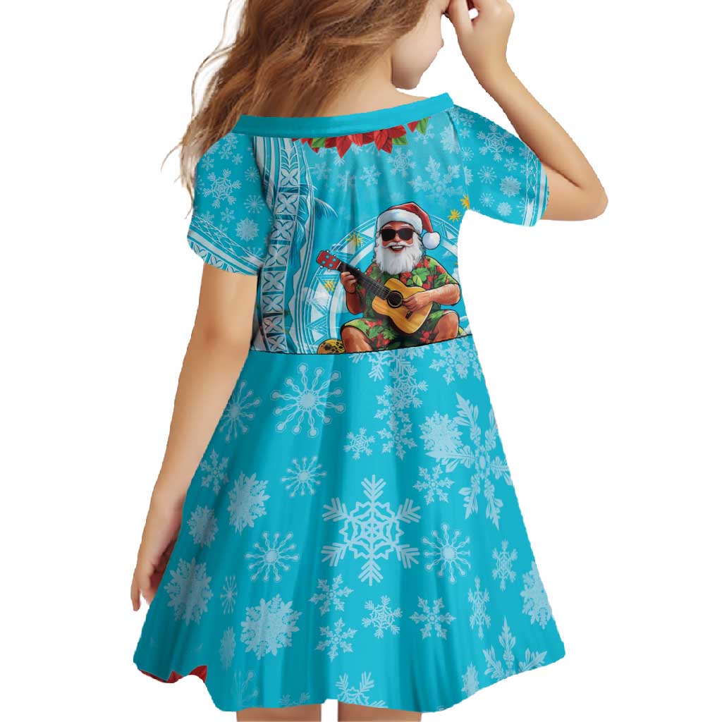 Hawaii Christmas Family Matching Short Sleeve Bodycon Dress and Hawaiian Shirt Mele Kalikimaka Poinsettia Lei Polynesian - Blue LT14 - Polynesian Pride