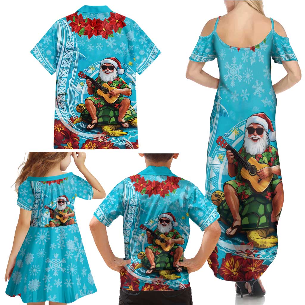 Hawaii Christmas Family Matching Summer Maxi Dress and Hawaiian Shirt Mele Kalikimaka Poinsettia Lei Polynesian - Blue LT14 - Polynesian Pride