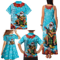 Hawaii Christmas Family Matching Tank Maxi Dress and Hawaiian Shirt Mele Kalikimaka Poinsettia Lei Polynesian - Blue LT14 - Polynesian Pride