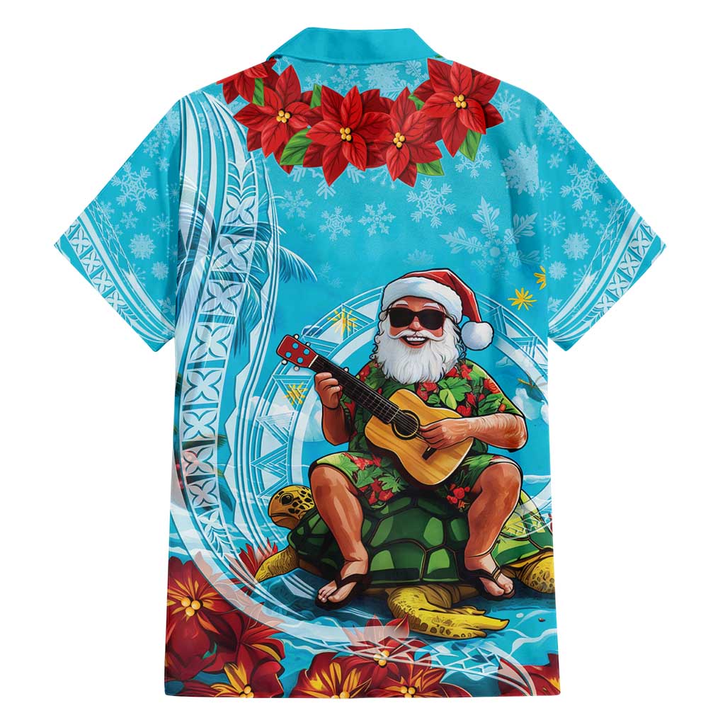 Hawaii Christmas Hawaiian Shirt Mele Kalikimaka Poinsettia Lei Polynesian - Blue