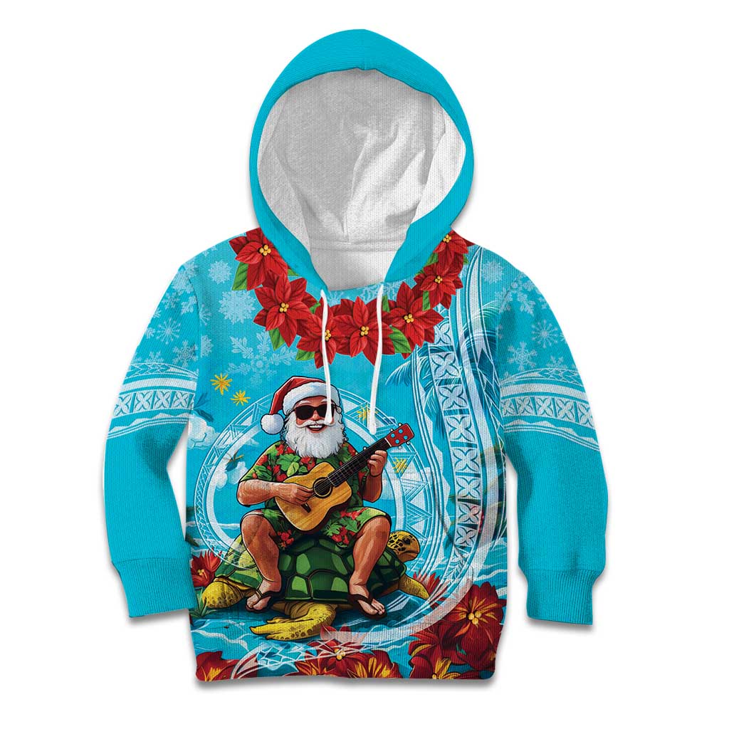Hawaii Christmas Kid Hoodie Mele Kalikimaka Poinsettia Lei Polynesian - Blue