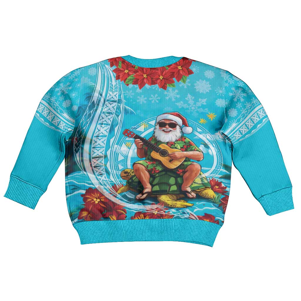 Hawaii Christmas Kid Ugly Christmas Sweater Mele Kalikimaka Poinsettia Lei Polynesian - Blue LT14 - Polynesian Pride