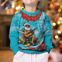 Hawaii Christmas Kid Ugly Christmas Sweater Mele Kalikimaka Poinsettia Lei Polynesian - Blue LT14 - Polynesian Pride