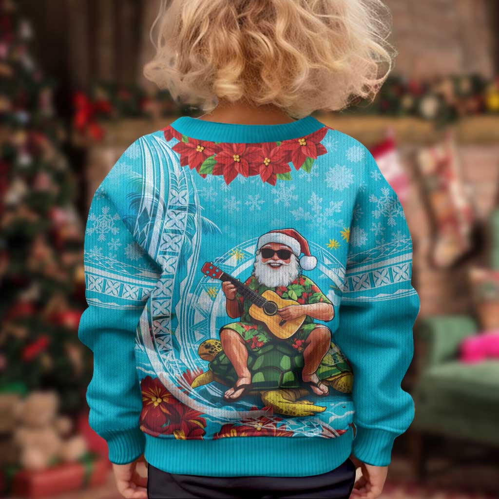 Hawaii Christmas Kid Ugly Christmas Sweater Mele Kalikimaka Poinsettia Lei Polynesian - Blue LT14 - Polynesian Pride