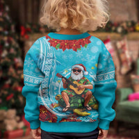 Hawaii Christmas Kid Ugly Christmas Sweater Mele Kalikimaka Poinsettia Lei Polynesian - Blue LT14 - Polynesian Pride