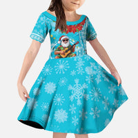 Hawaii Christmas Kid Short Sleeve Dress Mele Kalikimaka Poinsettia Lei Polynesian - Blue LT14 KID Blue - Polynesian Pride