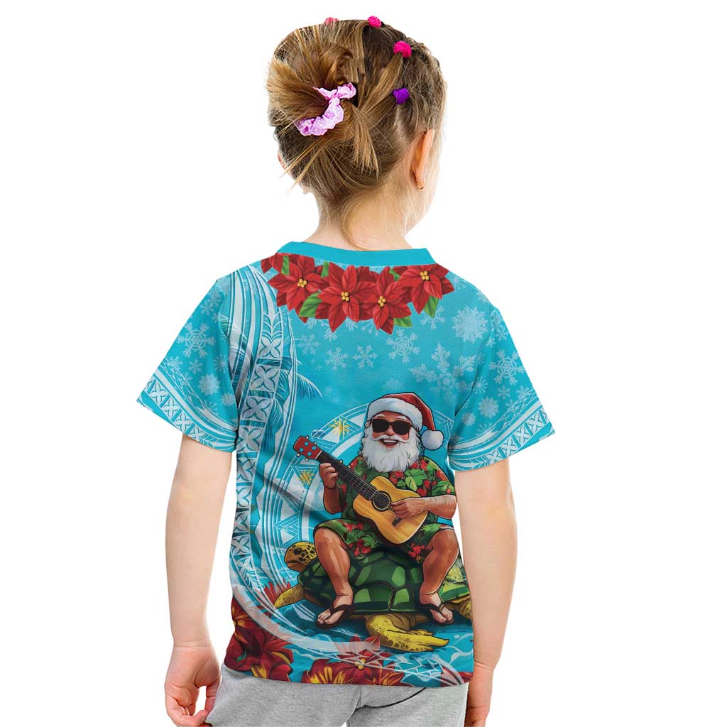 Hawaii Christmas Kid T Shirt Mele Kalikimaka Poinsettia Lei Polynesian - Blue LT14 - Polynesian Pride