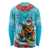 Hawaii Christmas Long Sleeve Shirt Mele Kalikimaka Poinsettia Lei Polynesian - Blue LT14 - Polynesian Pride