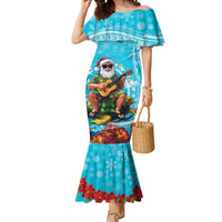 Hawaii Christmas Mermaid Dress Mele Kalikimaka Poinsettia Lei Polynesian - Blue LT14 Women Blue - Polynesian Pride