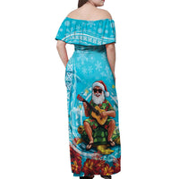 Hawaii Christmas Off Shoulder Maxi Dress Mele Kalikimaka Poinsettia Lei Polynesian - Blue LT14 - Polynesian Pride