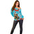 Hawaii Christmas Off Shoulder Sweater Mele Kalikimaka Poinsettia Lei Polynesian - Blue