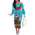 Hawaii Christmas Off The Shoulder Long Sleeve Dress Mele Kalikimaka Poinsettia Lei Polynesian - Blue