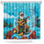 Hawaii Christmas Shower Curtain Mele Kalikimaka Poinsettia Lei Polynesian - Blue