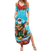 Hawaii Christmas Summer Maxi Dress Mele Kalikimaka Poinsettia Lei Polynesian - Blue LT14 Women Blue - Polynesian Pride