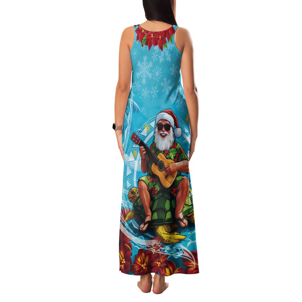 Hawaii Christmas Tank Maxi Dress Mele Kalikimaka Poinsettia Lei Polynesian - Blue LT14 - Polynesian Pride