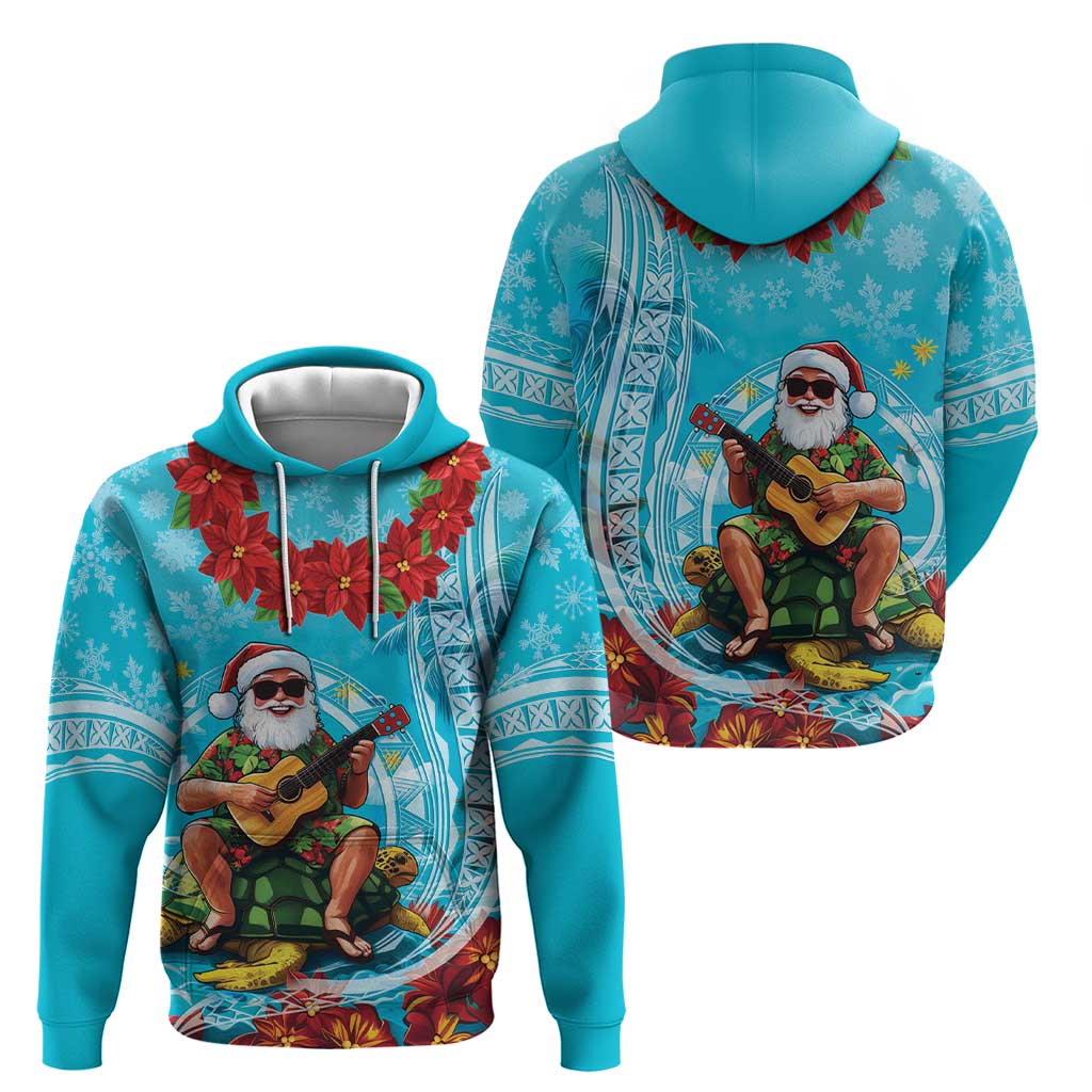 Hawaii Christmas Zip Hoodie Mele Kalikimaka Poinsettia Lei Polynesian - Blue